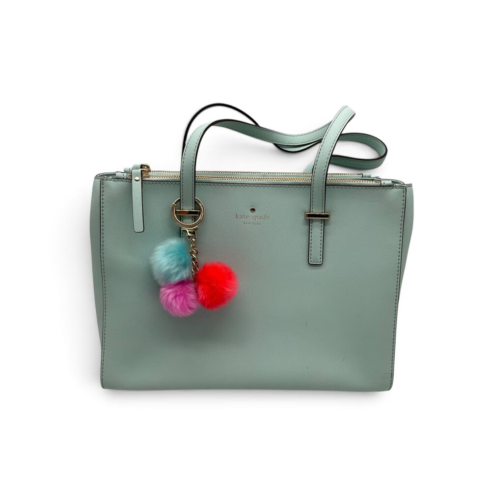 Kate Spade Mint Green Saffiano Leather Shoulder Tote Bag Triple Zip Compartment